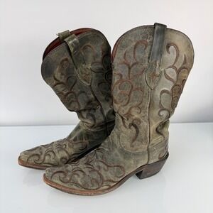 Lucchese 1883 Womens M5037 Olive Green Distressed Leather Snip Toe Boots 8B